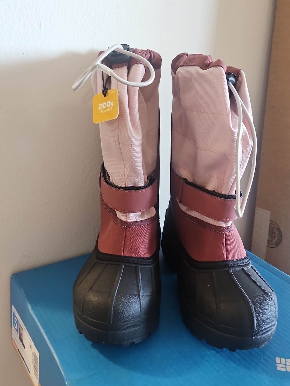 Columbia Youth Powderbug Plus II Boots - Dusty Pink & Blue